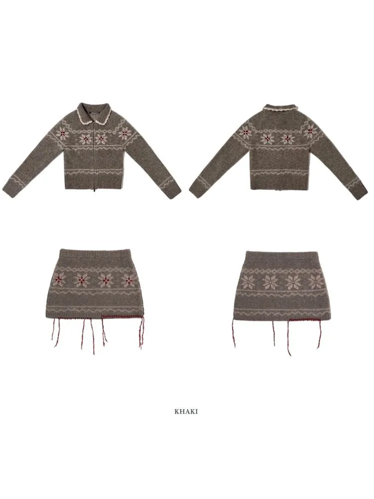 Tassel Zipper Sweater Knit Cardigan Set【s0000006011】