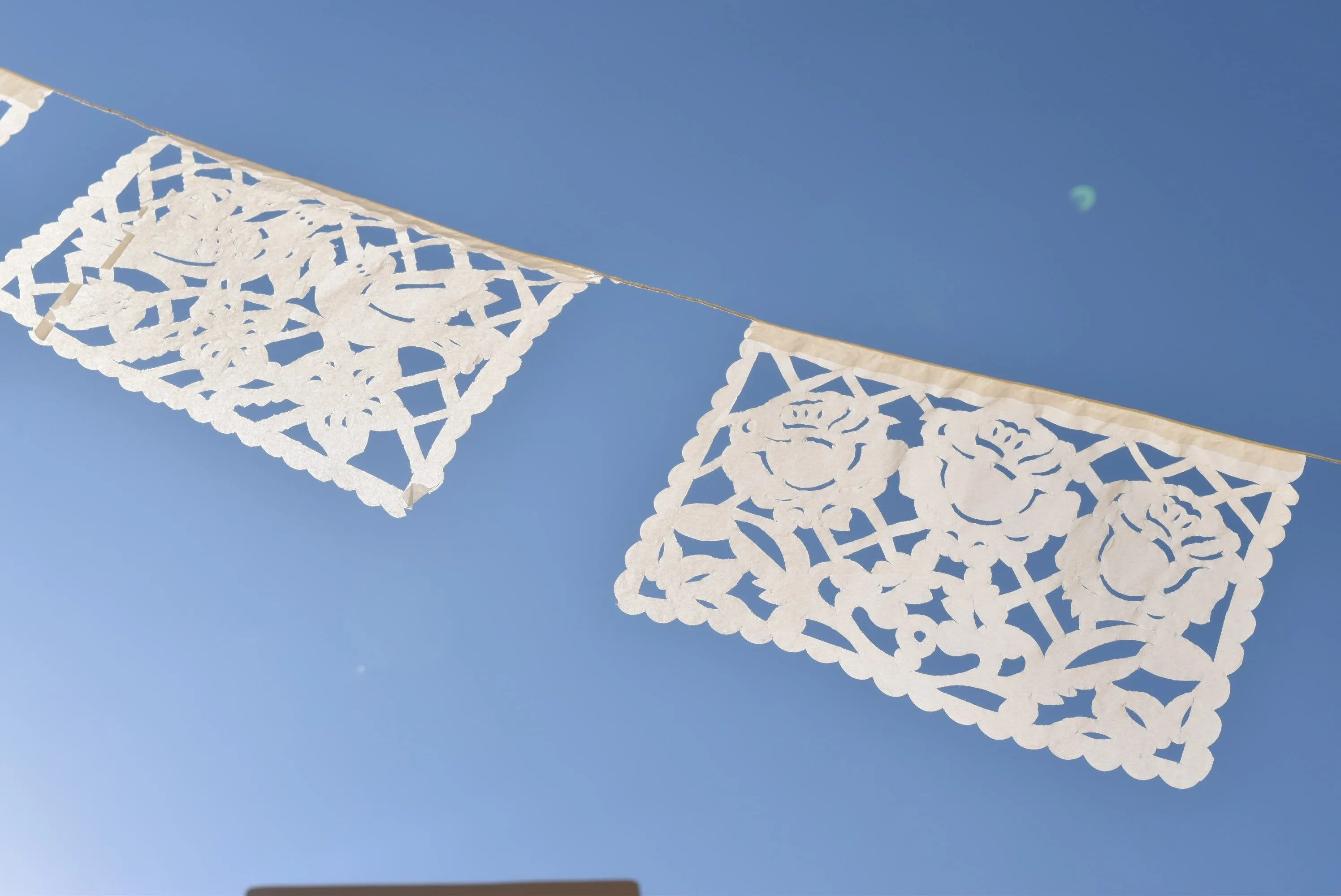 White Papel Picado Bunting Decorations for Any Occasion | 10 x 5m (16ft) Garlands with Medium Flags