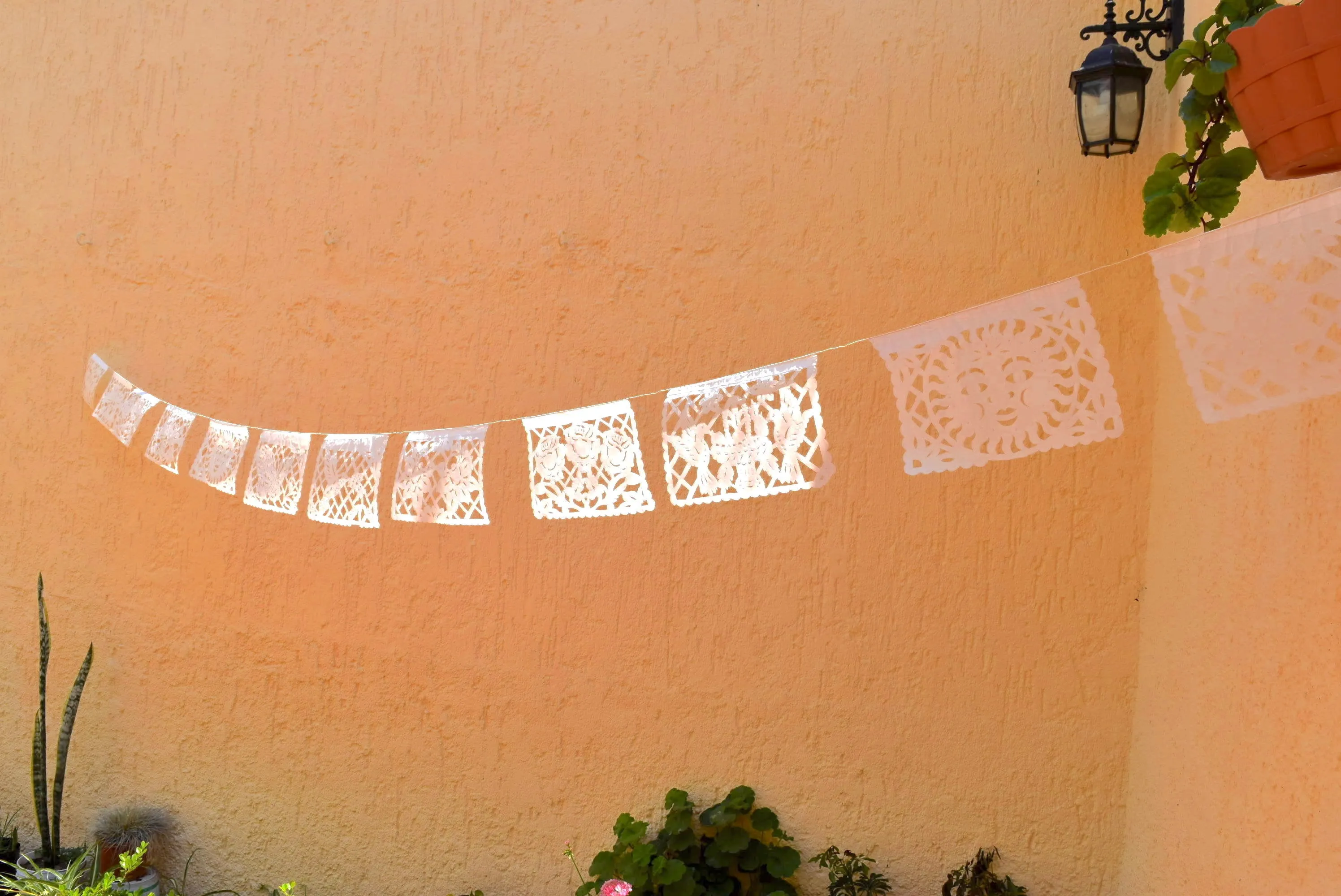 White Papel Picado Bunting Decorations for Any Occasion | 10 x 5m (16ft) Garlands with Medium Flags