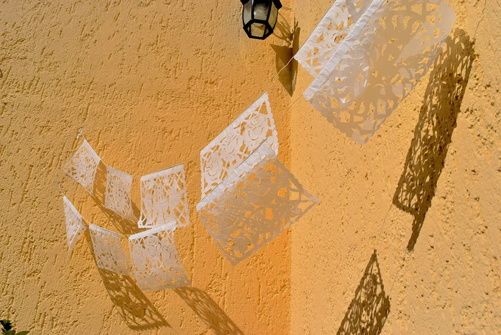 White Papel Picado Bunting Decorations for Any Occasion | 10 x 5m (16ft) Garlands with Medium Flags