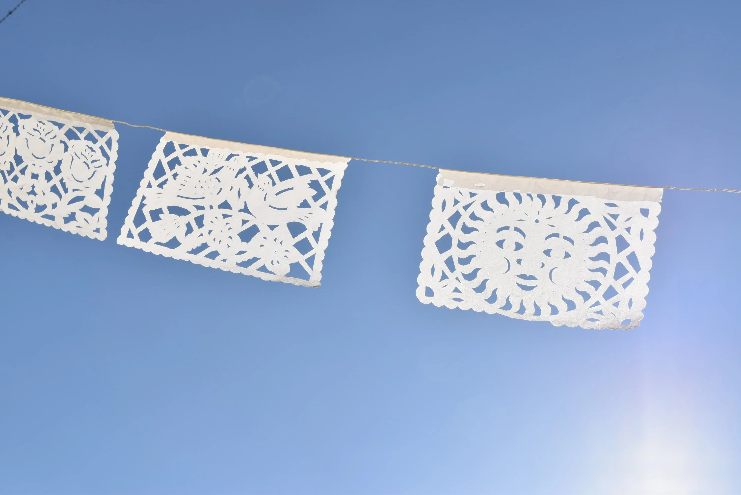 White Papel Picado Bunting Decorations for Any Occasion | 10 x 5m (16ft) Garlands with Medium Flags