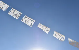 White Papel Picado Bunting Decorations for Any Occasion | 10 x 5m (16ft) Garlands with Medium Flags