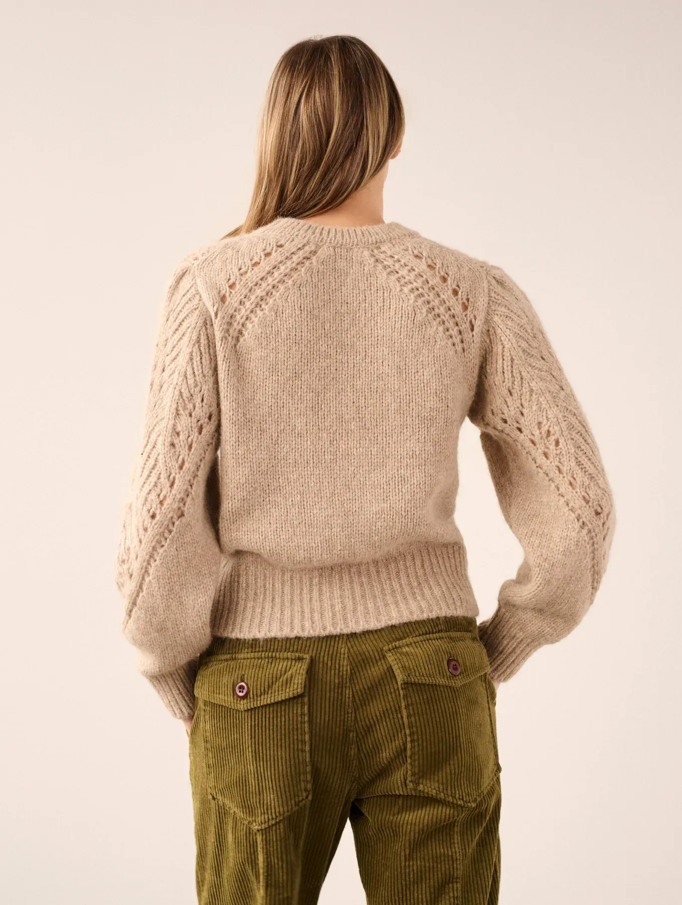 White   Warren - Plush Alpaca Blend Pointelle Crewneck In Oat Straw