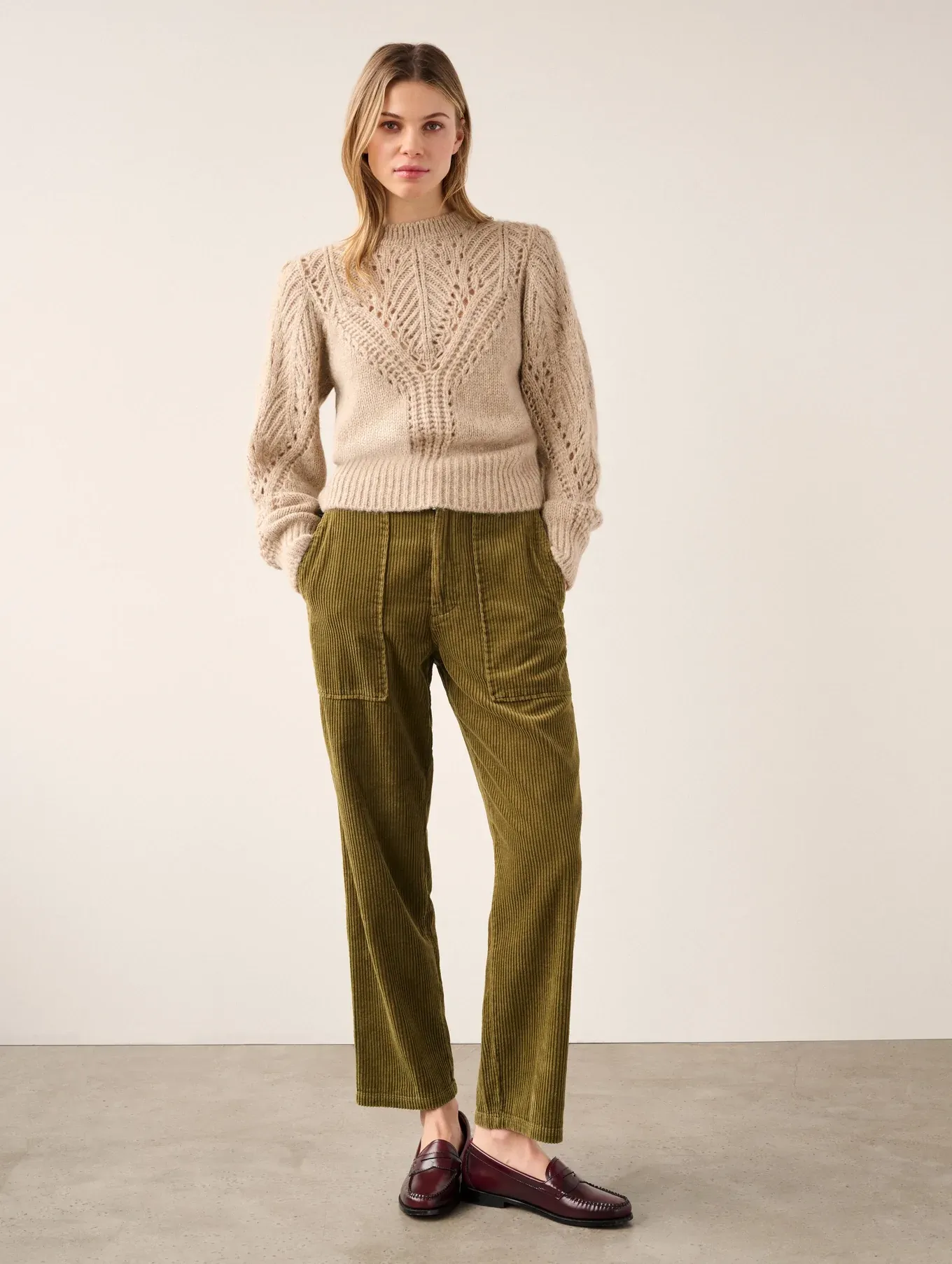 White   Warren - Plush Alpaca Blend Pointelle Crewneck In Oat Straw