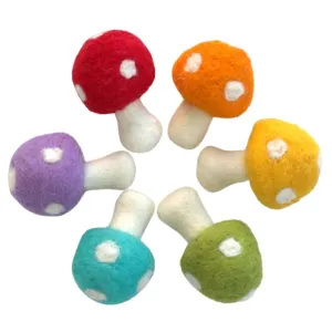 Wool Felt Mushrooms- Bright Rainbow Colors- 6 Pieces