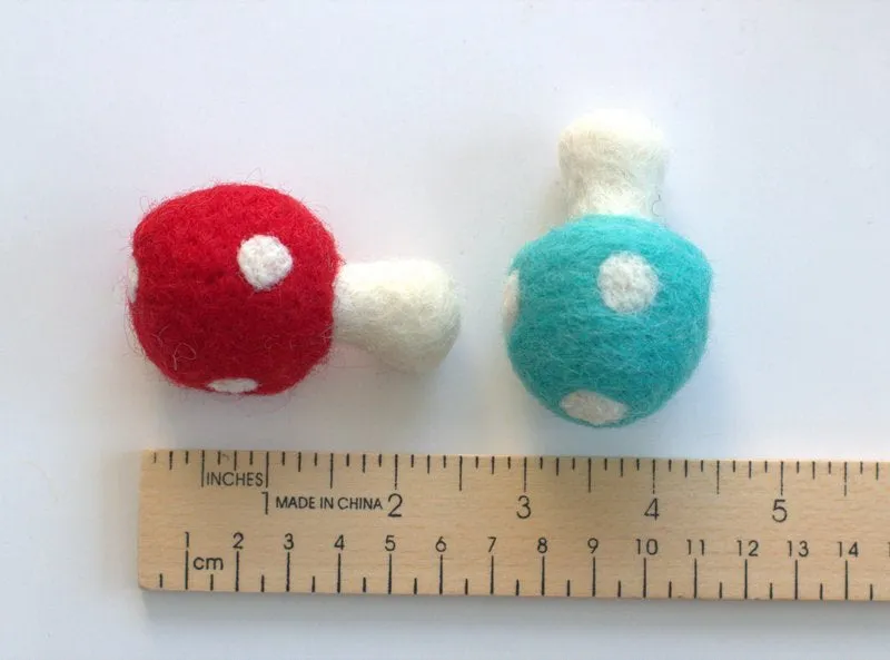 Wool Felt Mushrooms- Bright Rainbow Colors- 6 Pieces