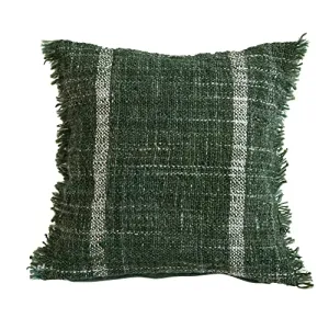 Woven Blend Pillow W/Stripes & Fringe