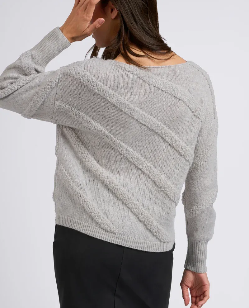 Yaya Sky Grey Diagonal Crew Knit